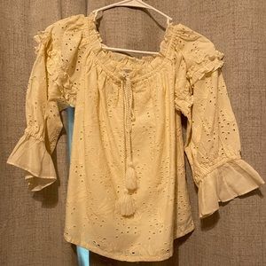 Anthropologie beige off shoulder peasant top size uk10/us6 sm